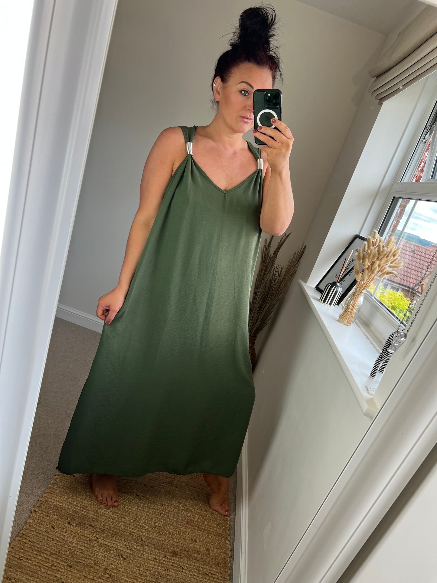 Silver Coil Midi Dress - Khaki