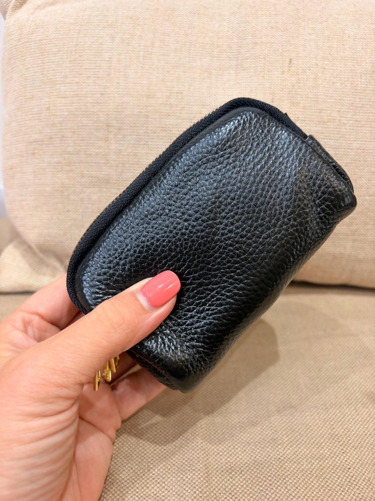Leather Triple Compartment Purse - Black