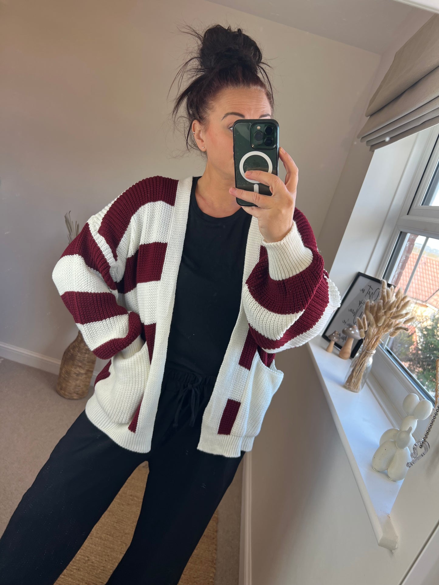 Stripe Chunky Cardigan - Wine