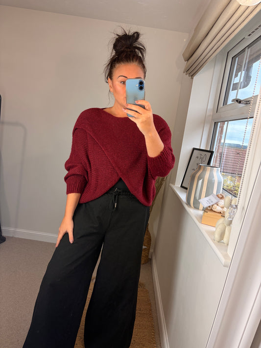 Chunky Knit Wrap Jumper - Wine