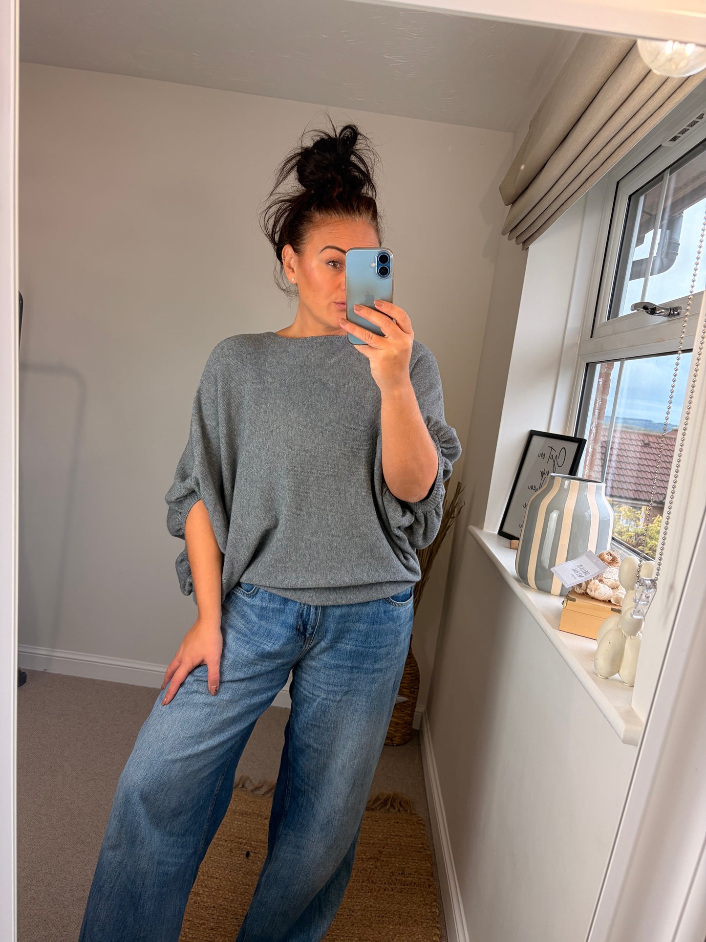 Batwing Fine Knit Jumper - Grey