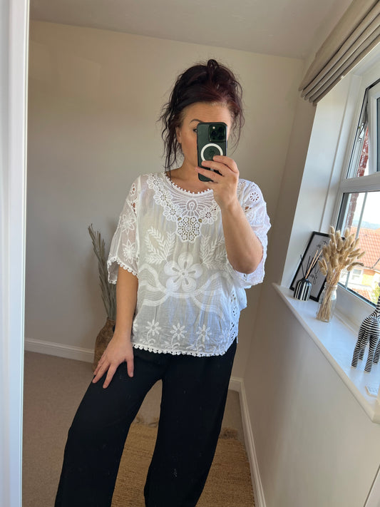 Embroidered Top - White