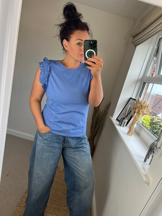 Ruffle Sleeve Tshirt - Blue