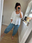 Crinkle Cotton Cropped Trousers - Blue