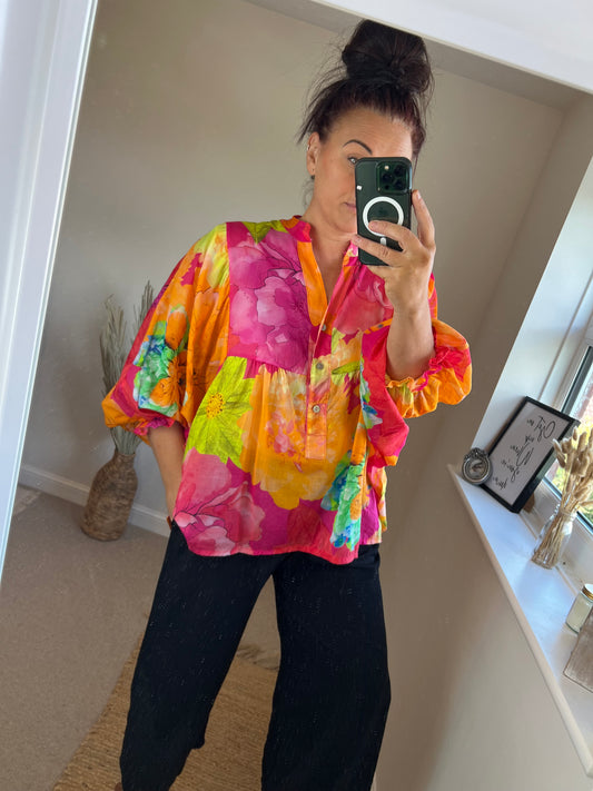 Bright Puff Sleeve Blouse