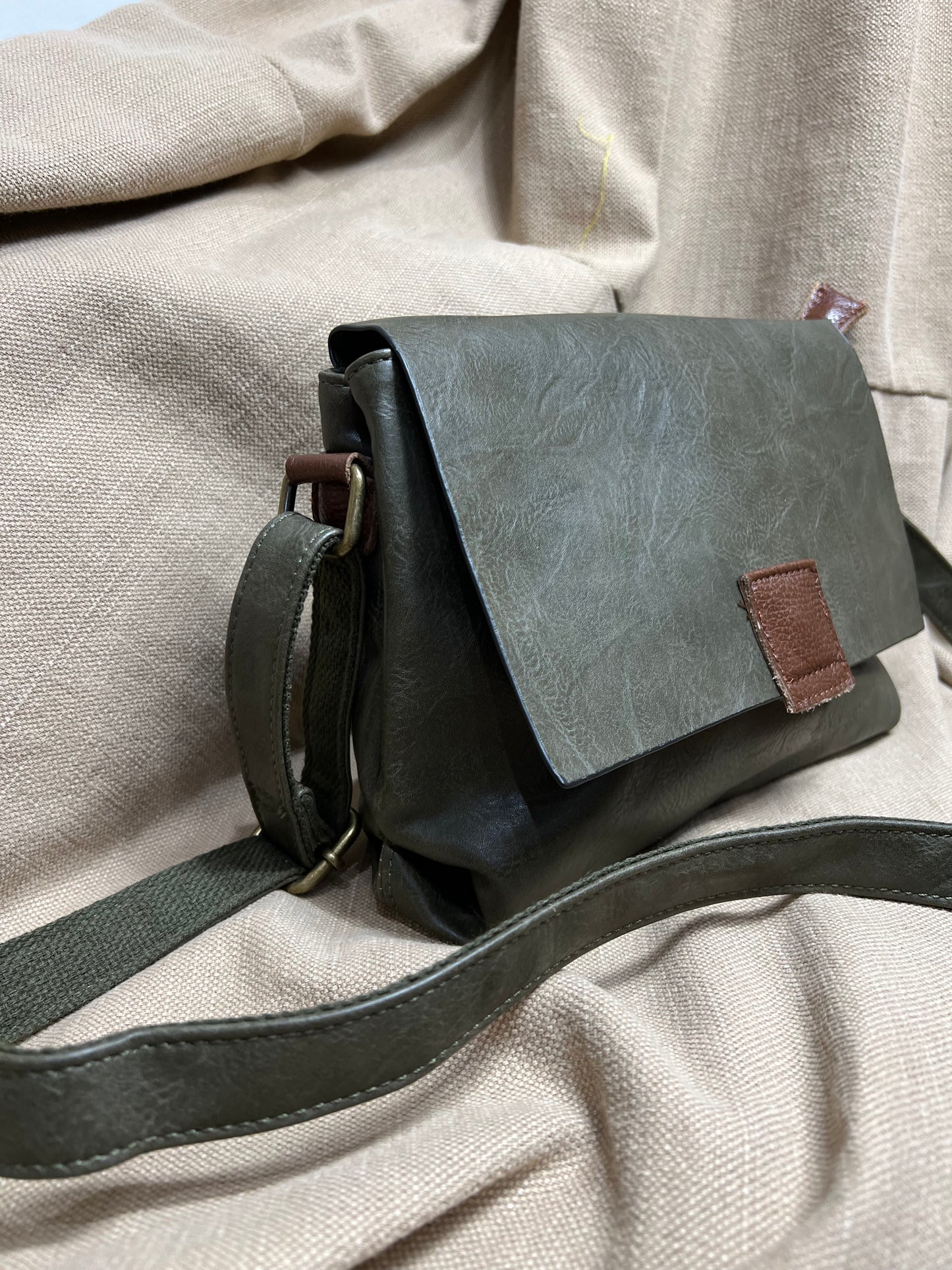 Double Compartment Crossbody Bag - Khaki