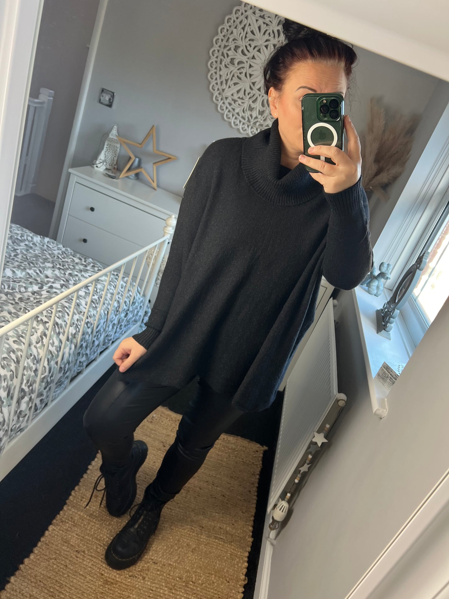 Slouch Roll Neck Jumper - Black