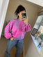 Striped Balloon Sleeve Sweatshirt - Purple