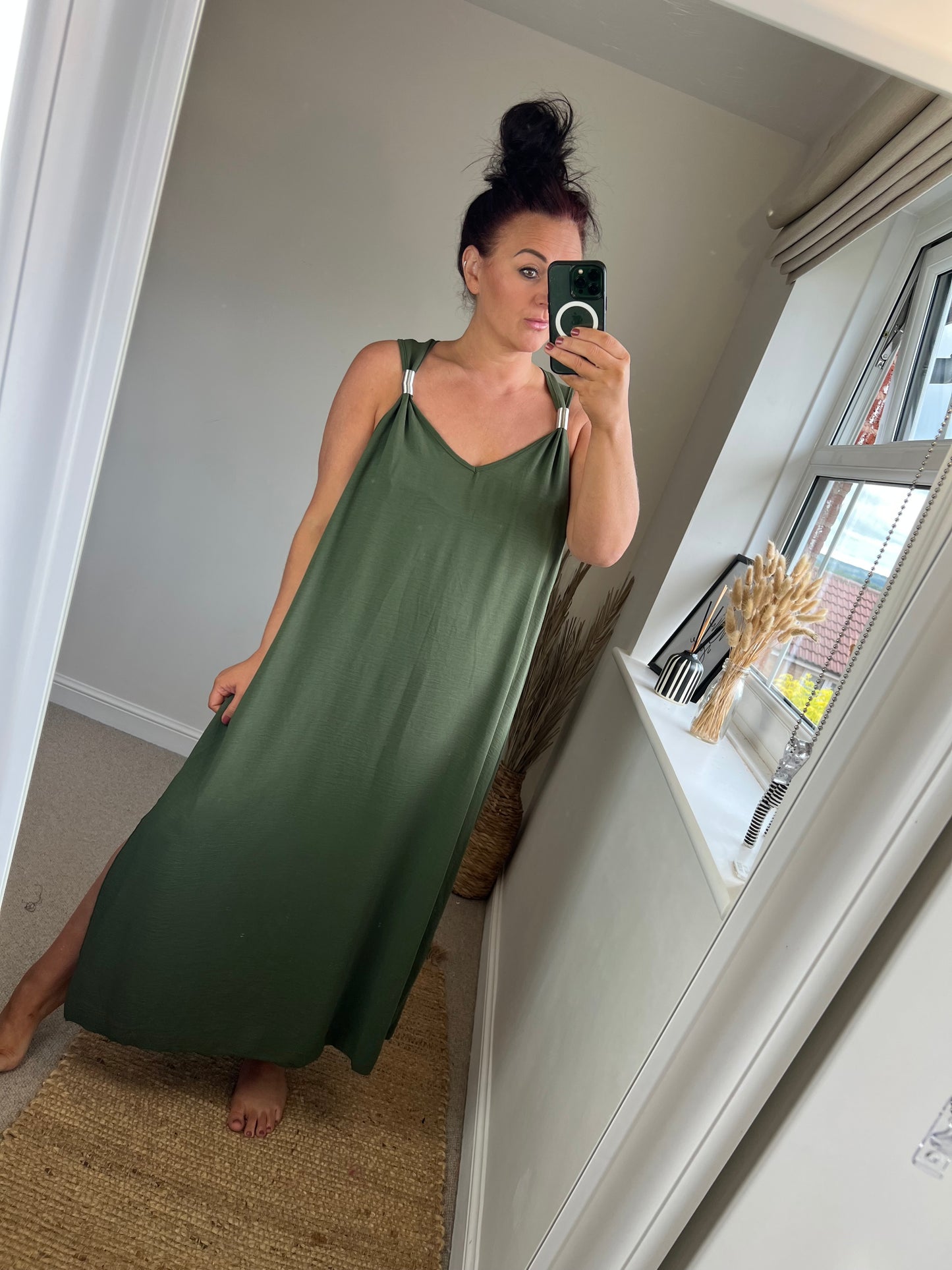 Silver Coil Midi Dress - Khaki