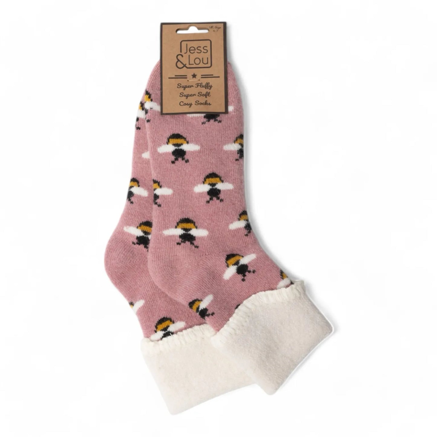 Jess & Lou Cozy Cuff Socks - Busy Bees Pink