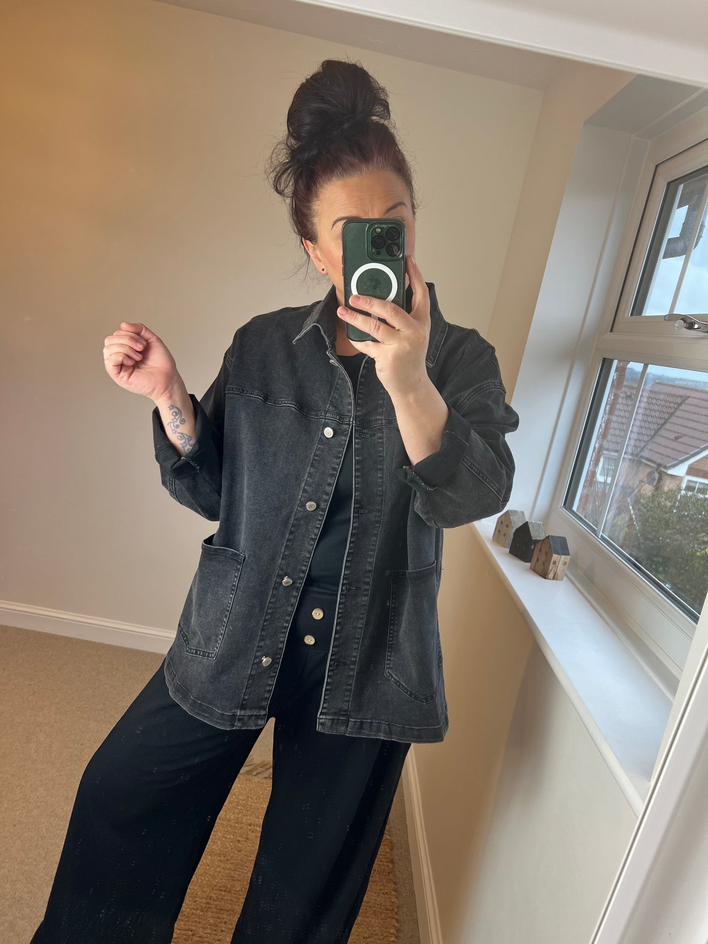 Oversized Denim Shirt Jacket - Black (2 sizes)