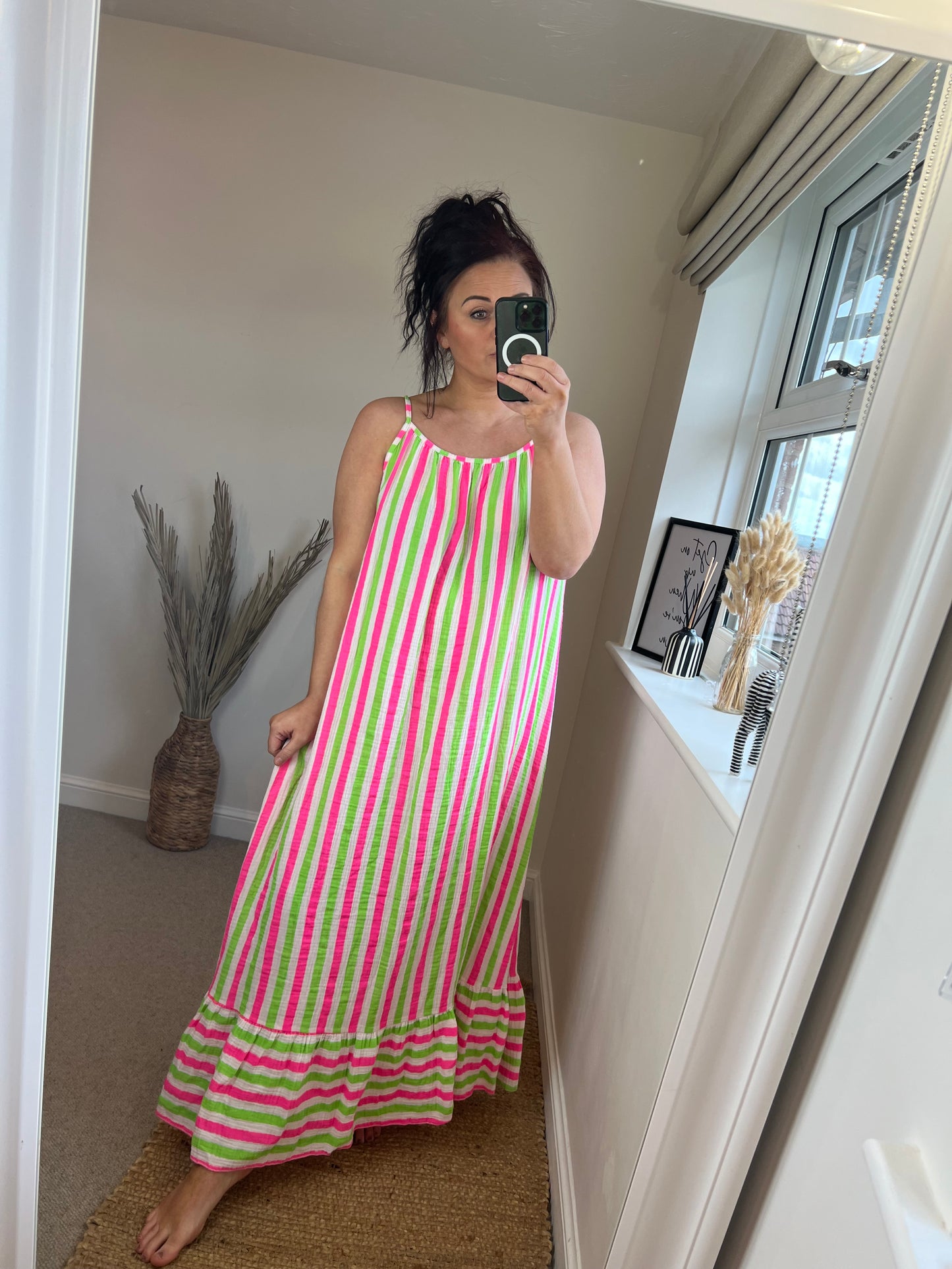 Striped Cotton Maxi Dress - Neon