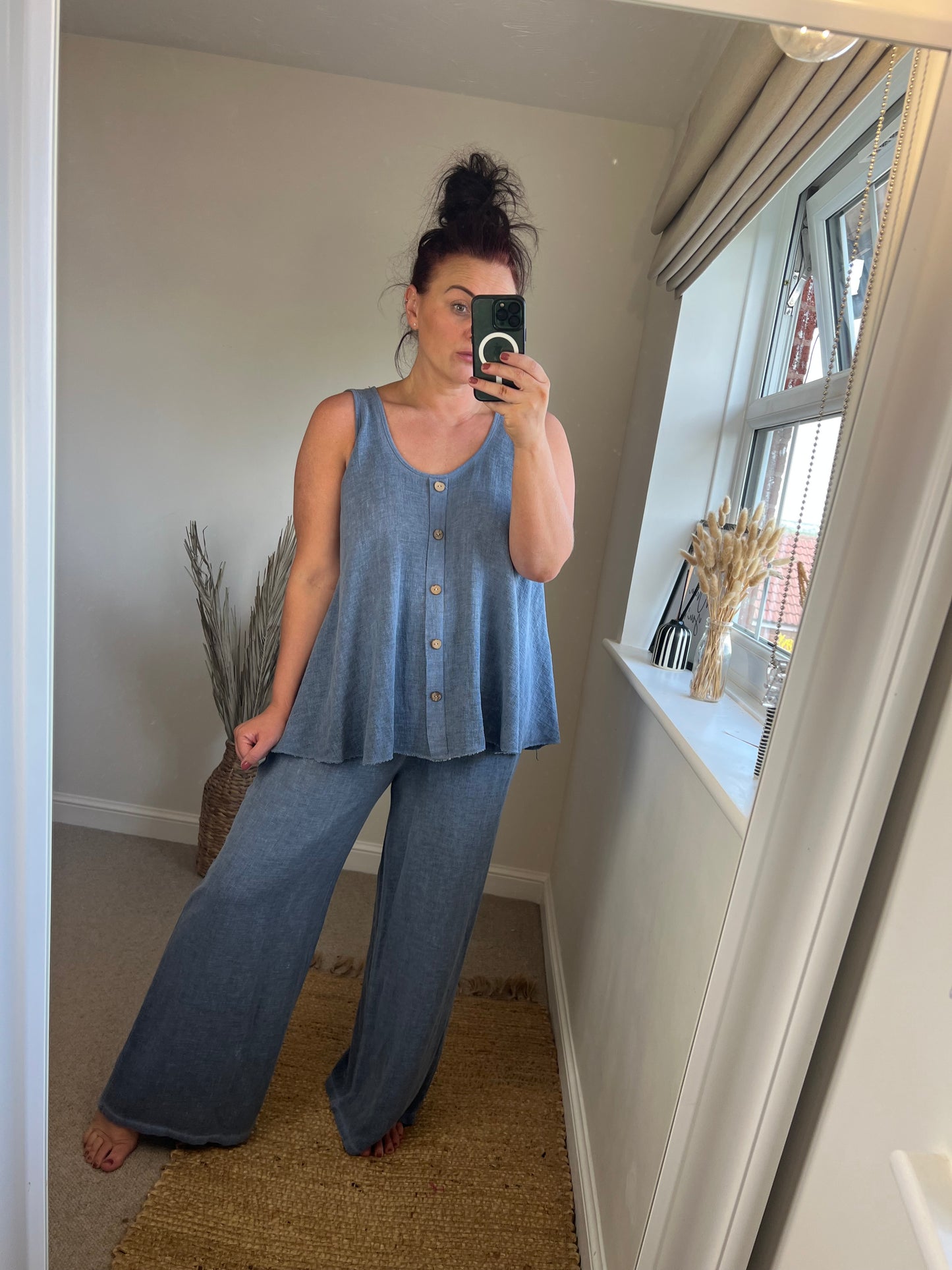 Linen Mix Vest - Denim Blue
