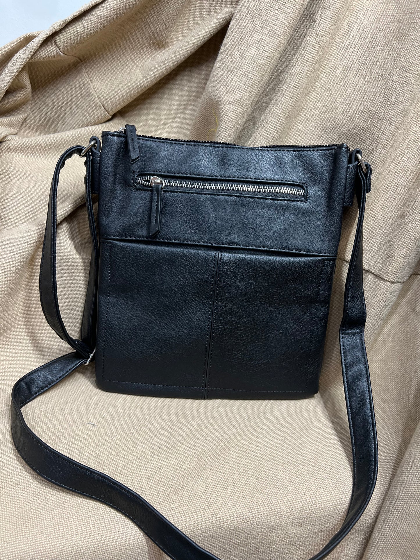 Tri Compartment Crossbody Bag - Black