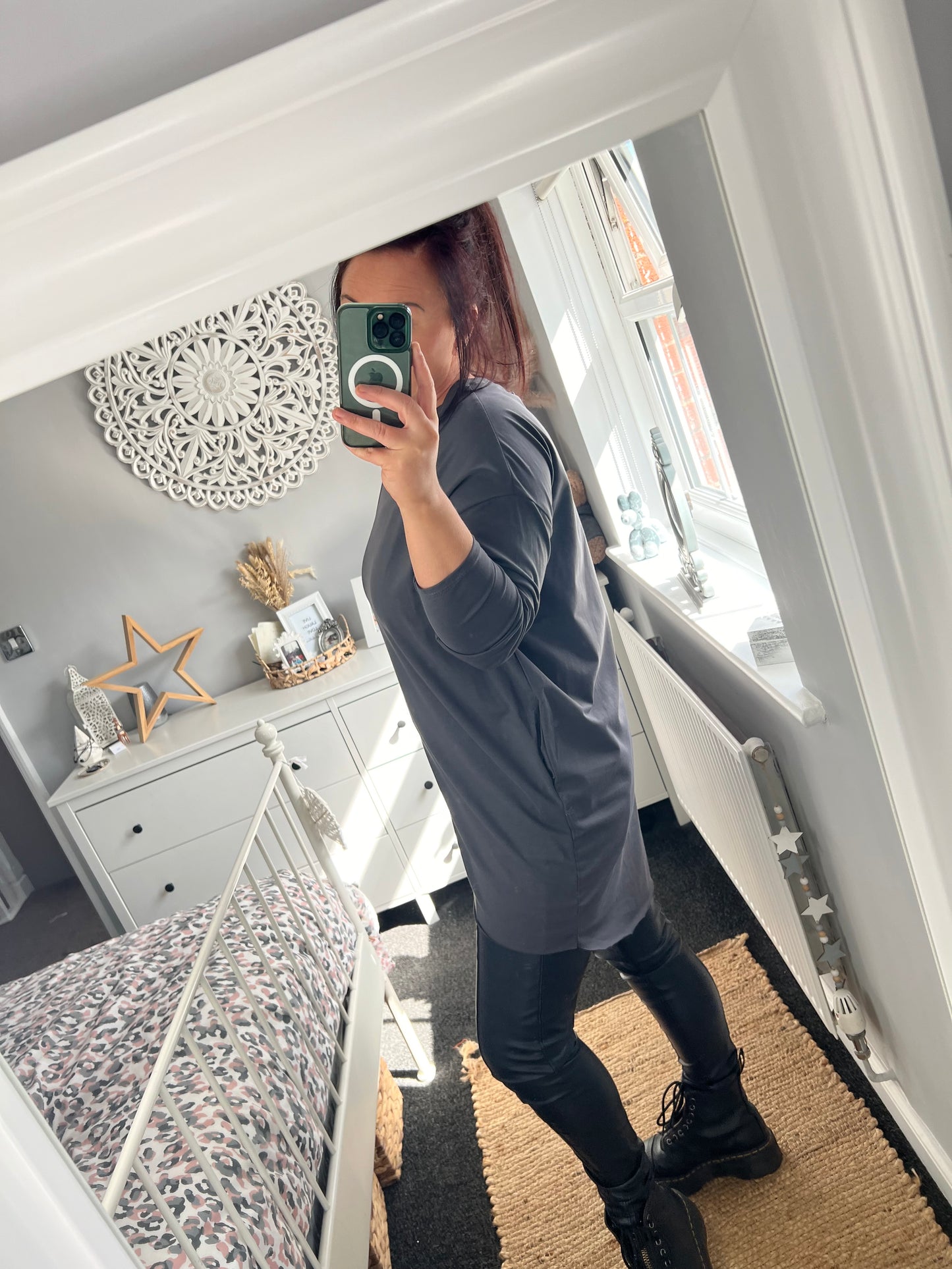 Long Sleeve Tshirt Tunic with Pockets - Charcoal