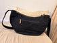 Faux Suede Half Moon Crossbody Bag - Black