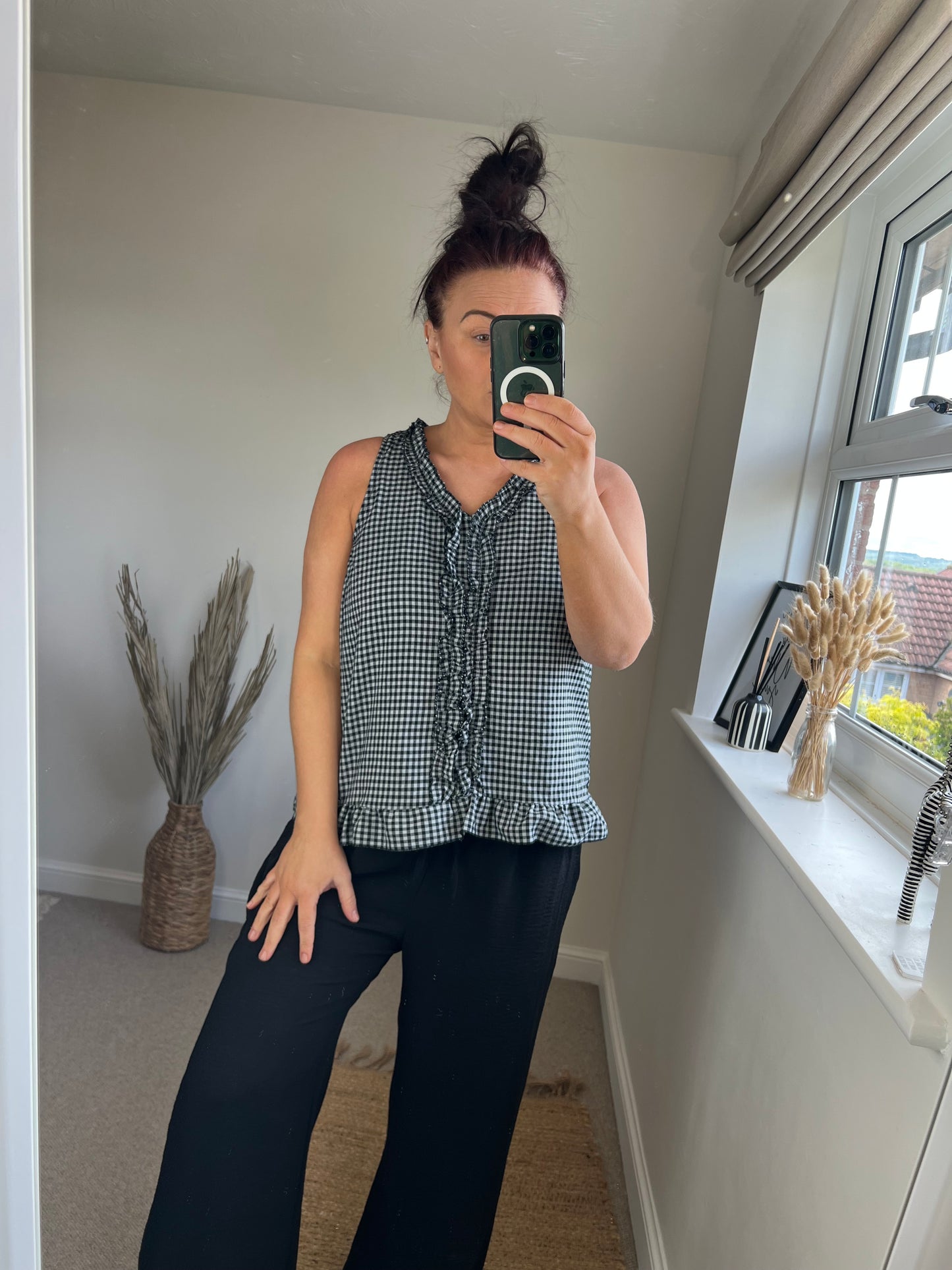 Gingham Vest Top - Black