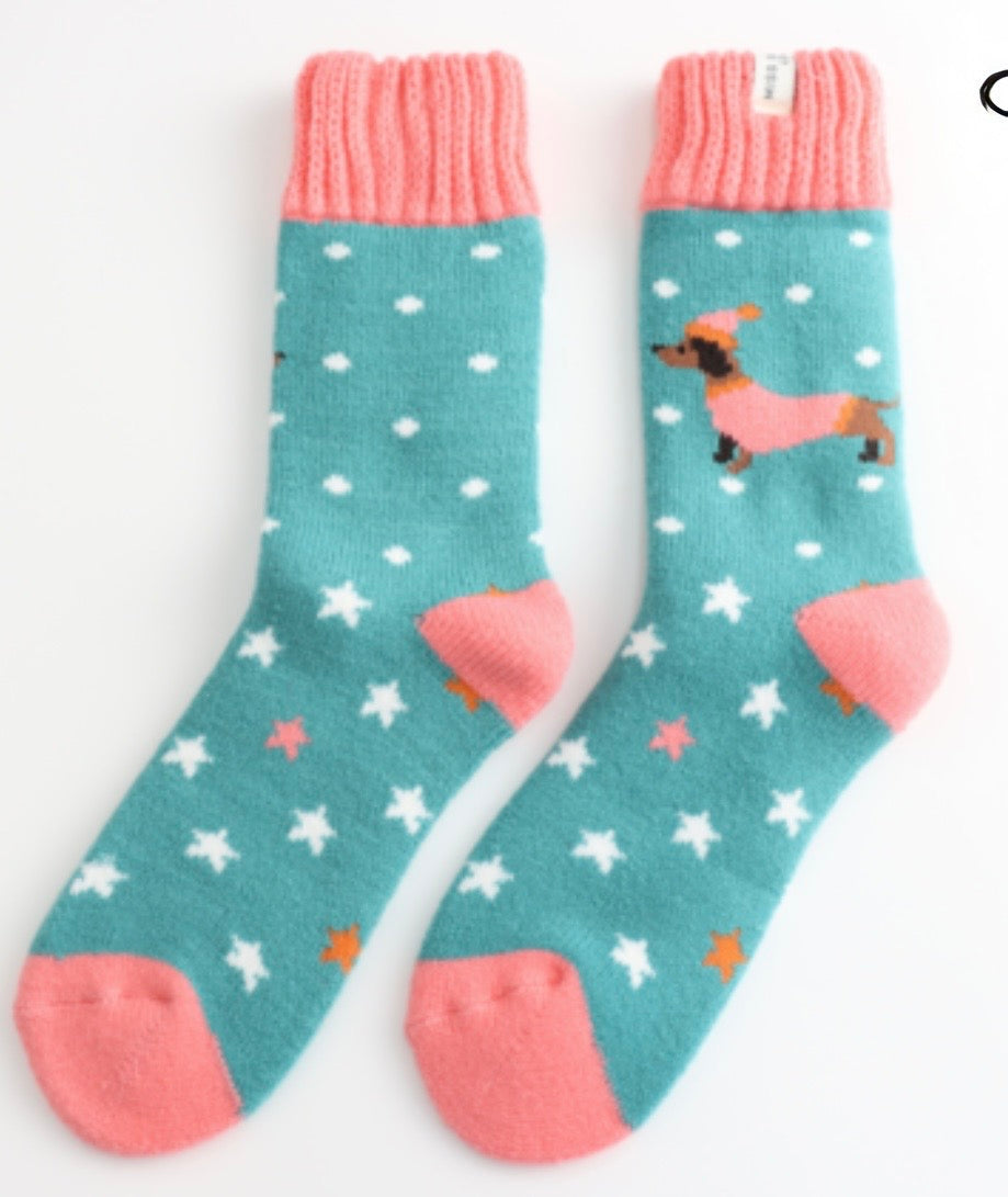 Miss Sparrow Winter Socks - Xmas Sausage Dogs