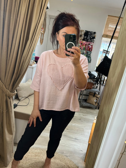 Waffle Heart Top - Pink