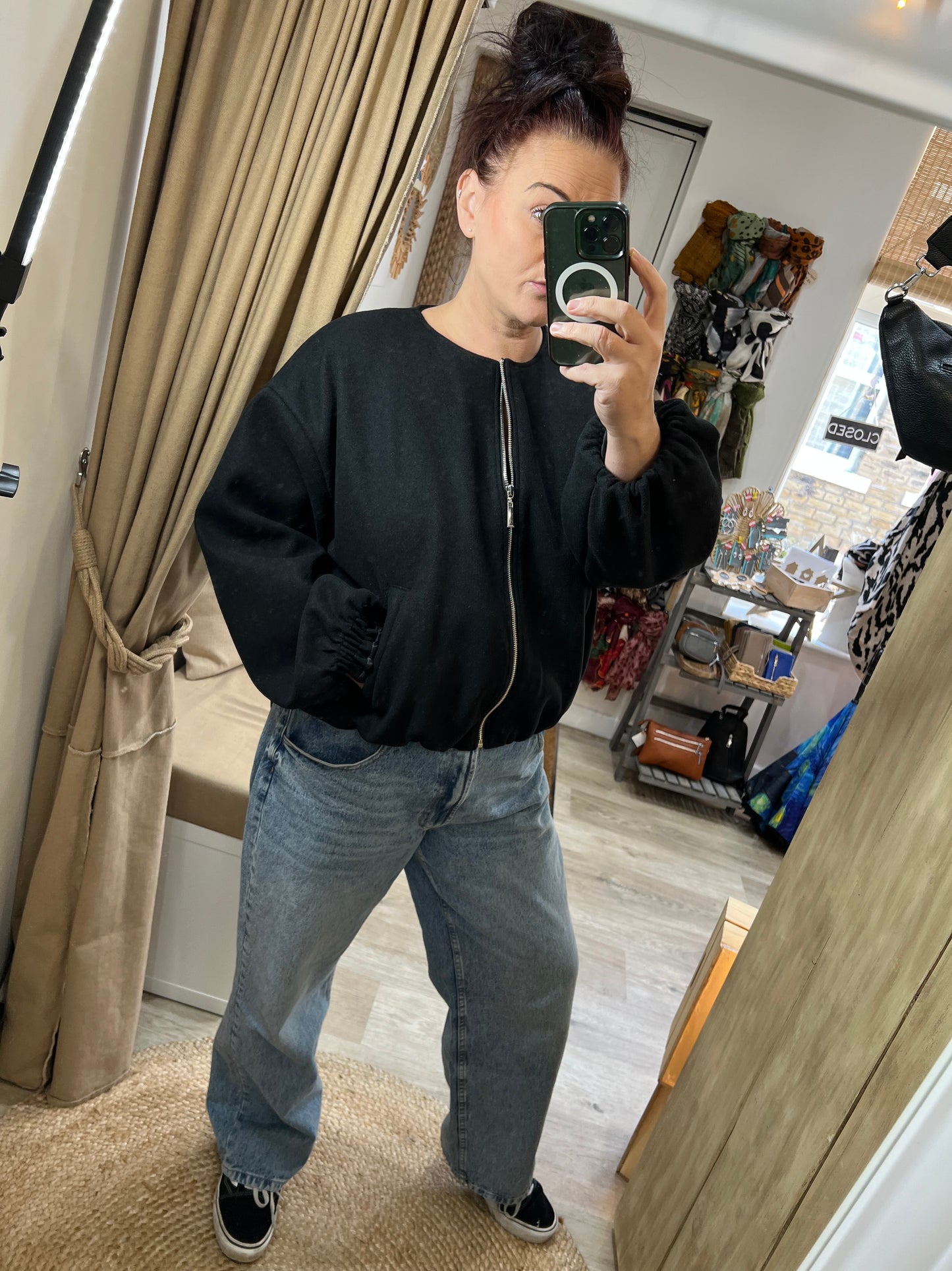 Collarless Bomber Jacket - Black