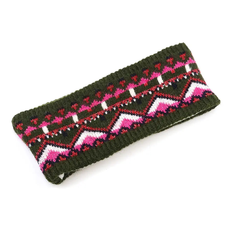 Fair Isle Fleece Lined Headband - Khaki