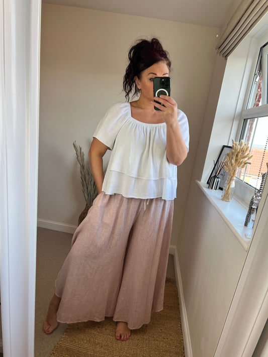 Linen Smock Top - White