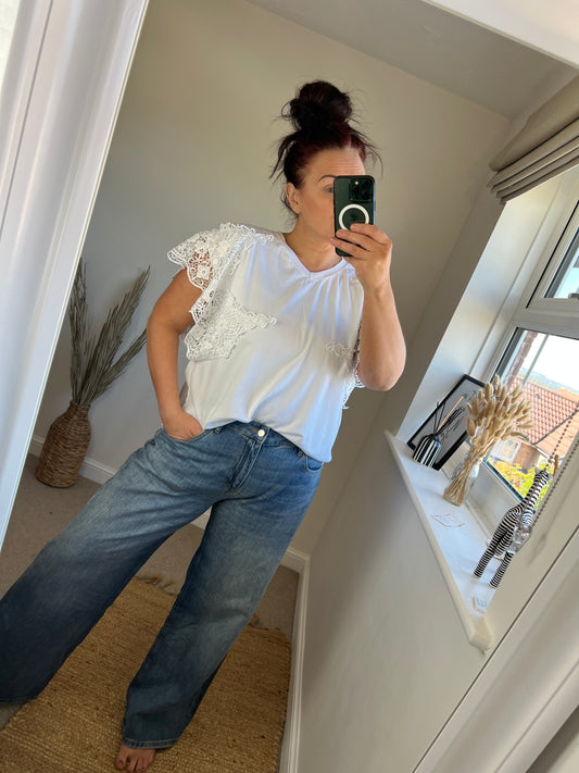 Lace Detail Tee - White