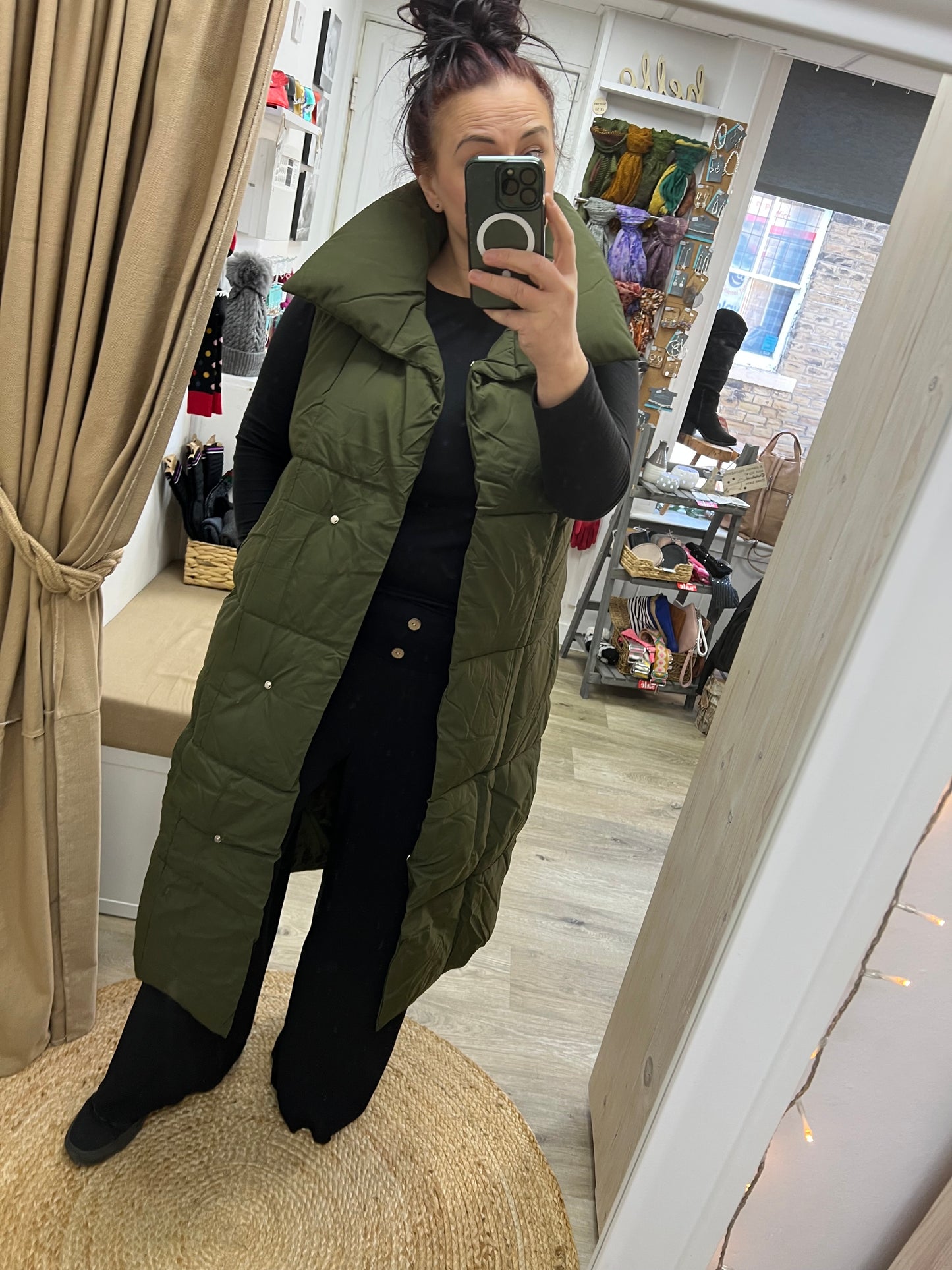 Quilted Gilet with Belt - Khaki