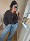 Faux Suede Oversized Bomber Jacket - Chocolate