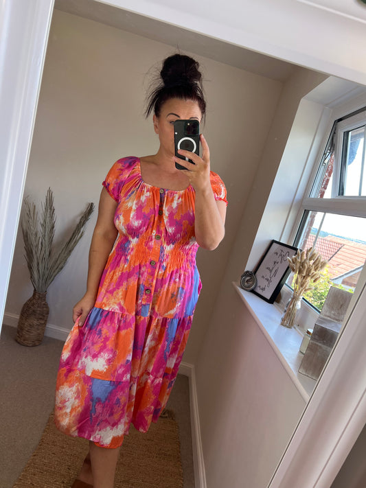 STEVIE Midi Button Dress with Pockets - Bright