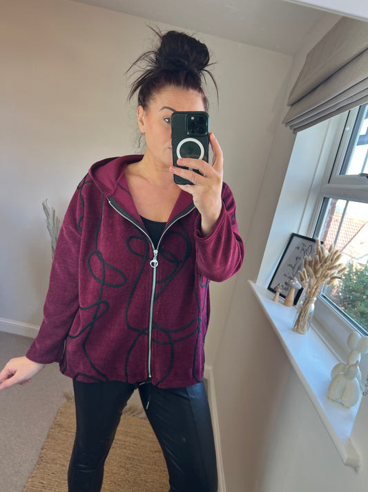 Cord Zipped Hoodie - Wine