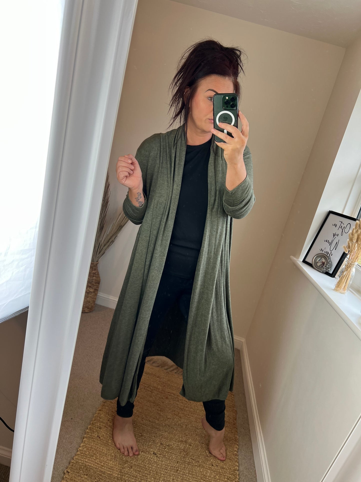 Long Open Cardigan - Khaki