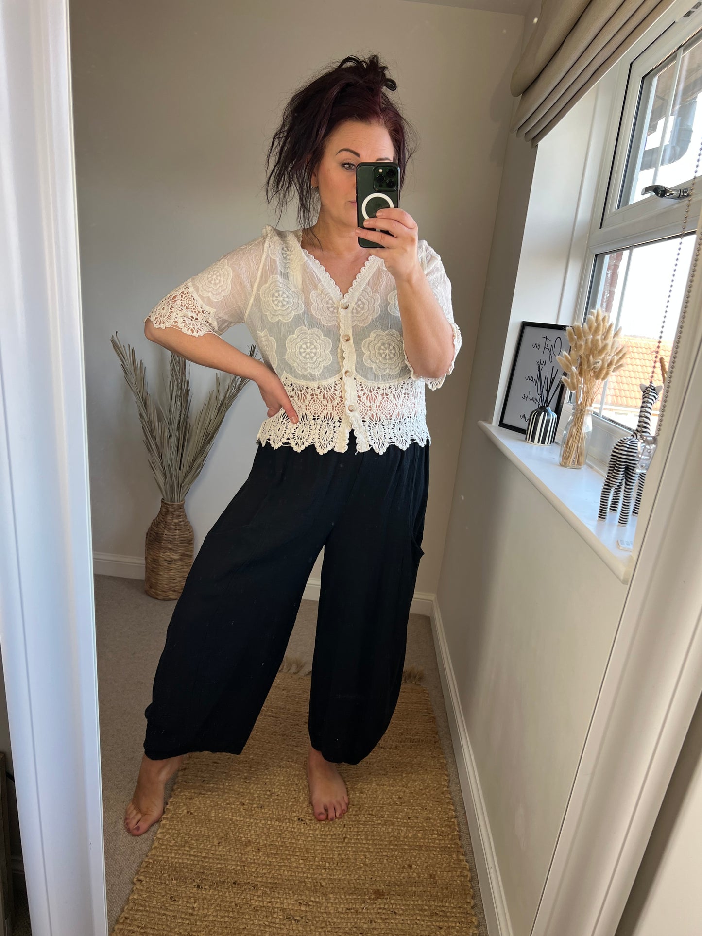 Barrel Leg Linen Trouser - Black