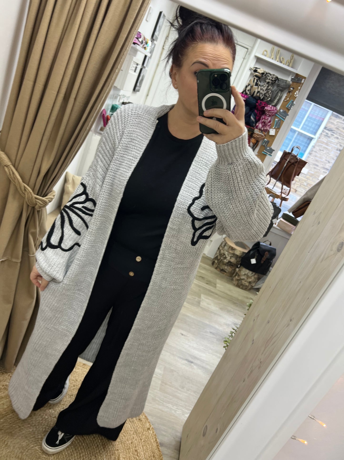 Long Balloon Sleeve Cardi - Light Grey