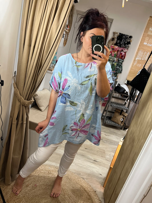 Floral Cotton Top - Blue