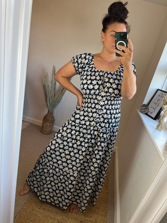 STEVIE Maxi Button Dress with Pockets - Navy Daisy
