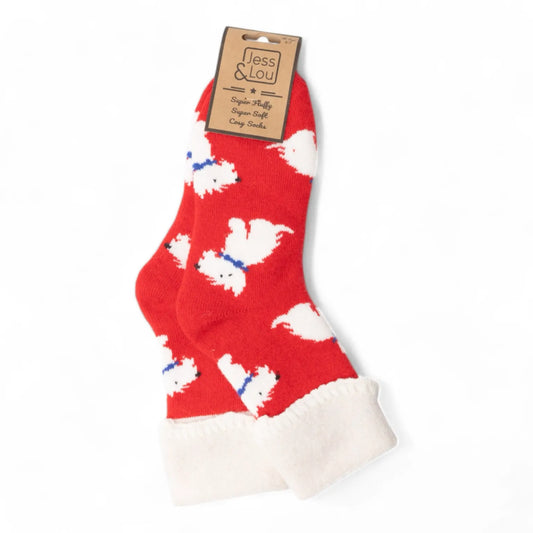 Jess & Lou Cozy Cuff Socks - Wonderful Westie Red