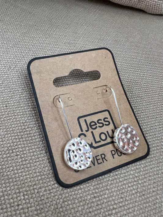 Jess & Lou Silver Plated Hammered Circle Drop Earrings - Silver