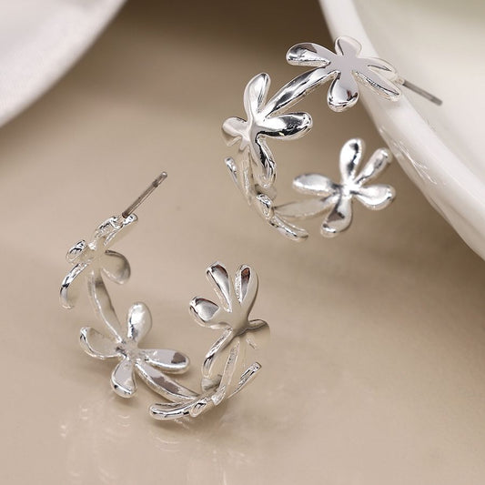 Peace Of Mind - Silver Plated Daisy Hoop Earrings