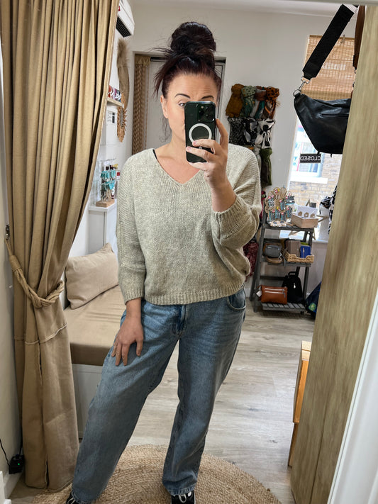 V Neck Jumper - Beige