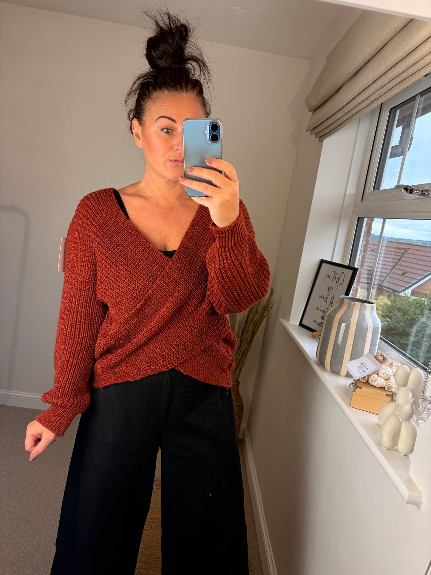 Chunky Knit Wrap Jumper - Rust