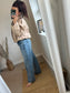 Faux Suede Oversized Bomber Jacket - Beige