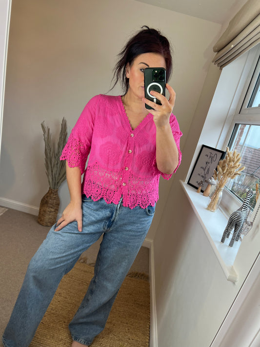 Crochet Lace Cardi - Cerise