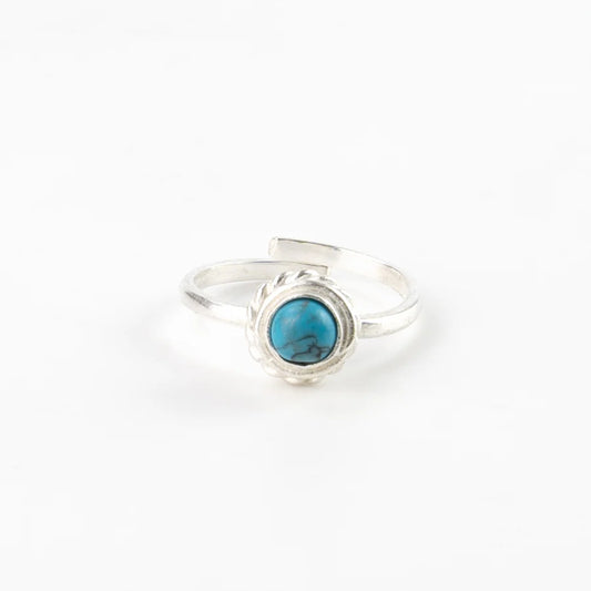 Silver Plated Adjustable Ring - Turquoise Gem