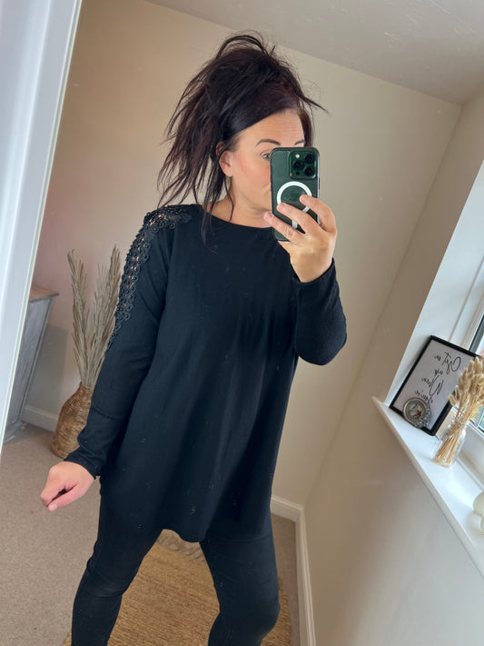 Embellished Arm Jumper - Black