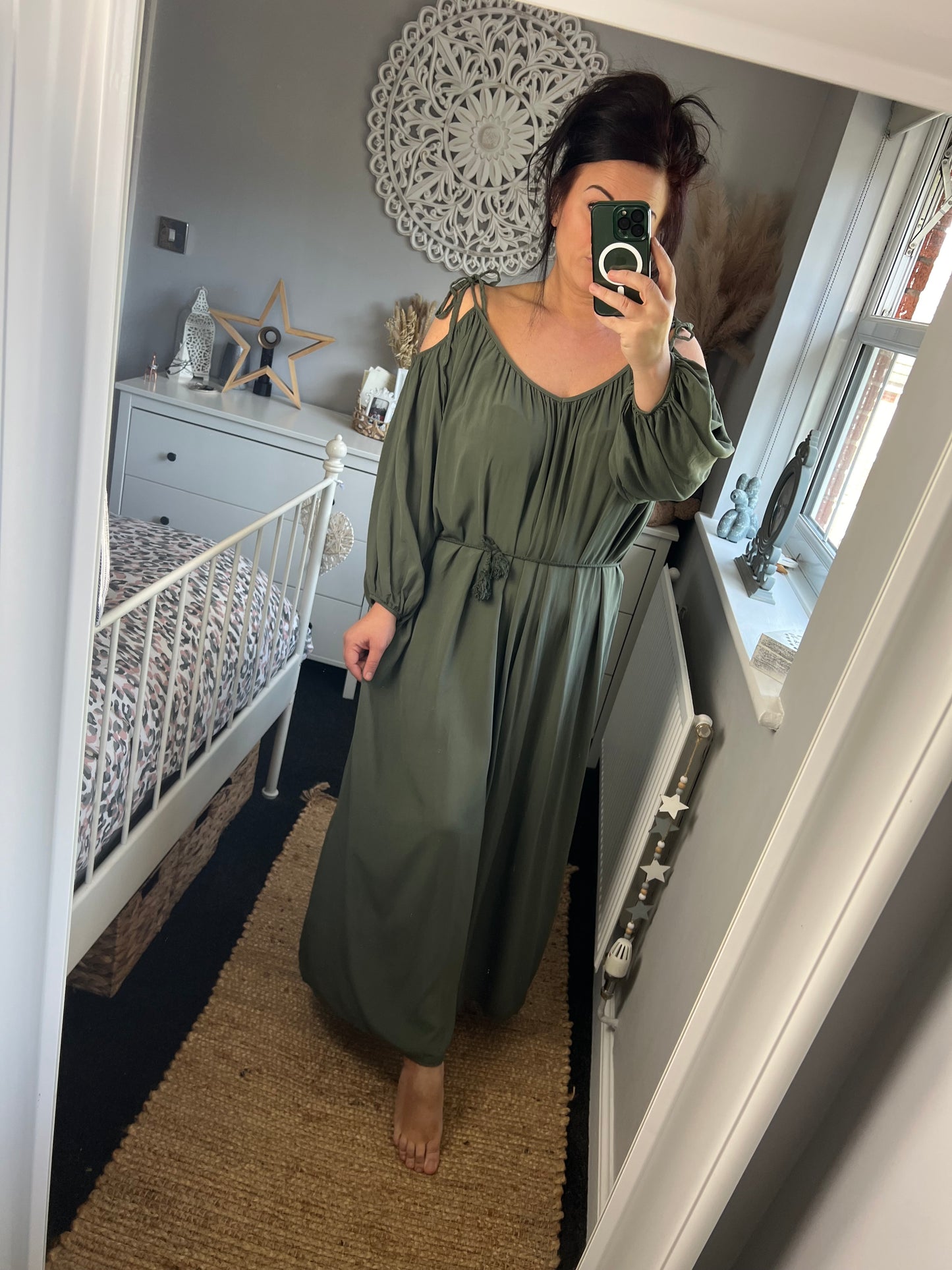 Cold Shoulder Grecian Dress - Khaki