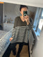 Chunky Knit Stripe Jumper - Taupe