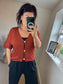 Fine Knit Cardigan - Rust
