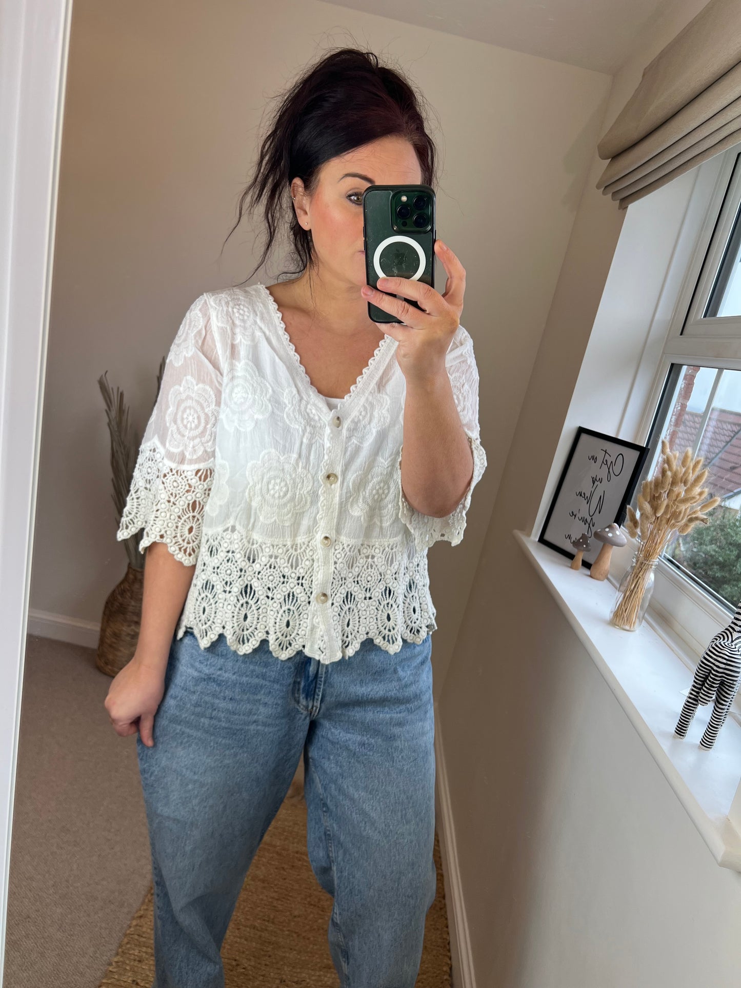 Crochet Lace Two Tone Cardi - Cream