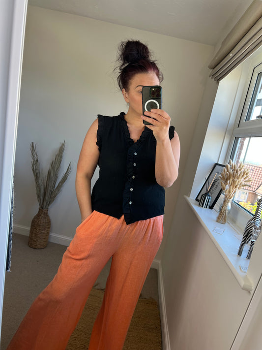 Linen Frill Top - Black